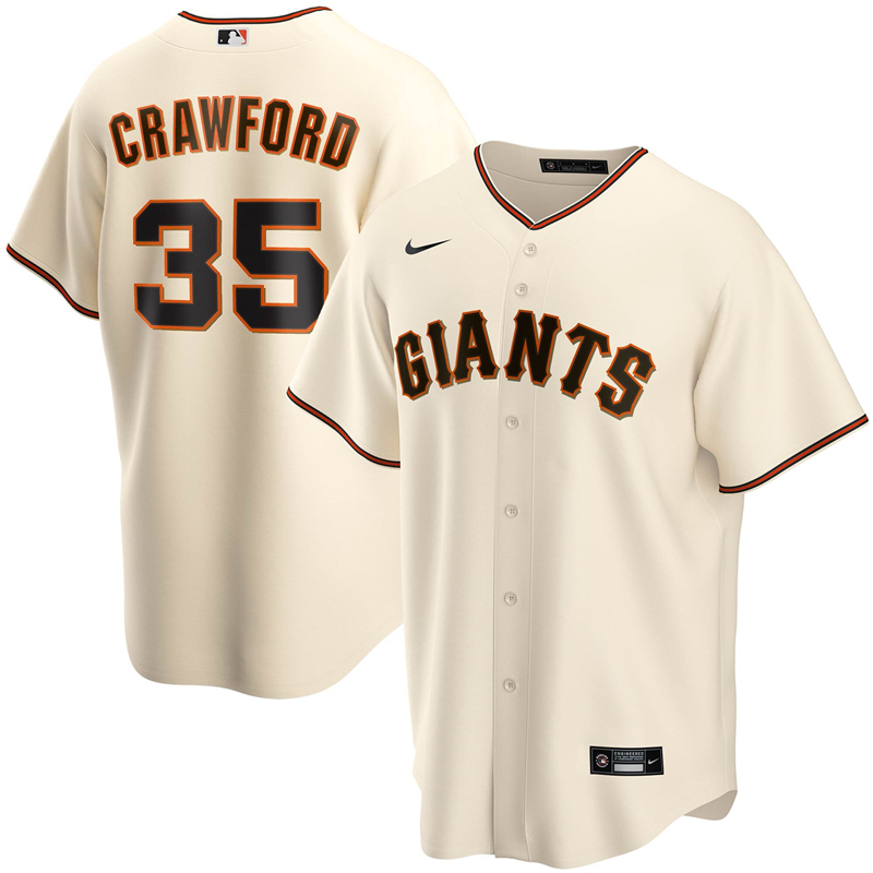 2020 MLB Men San Francisco Giants #35 Brandon Crawford Nike Cream Home 2020 Replica Player Jersey 1